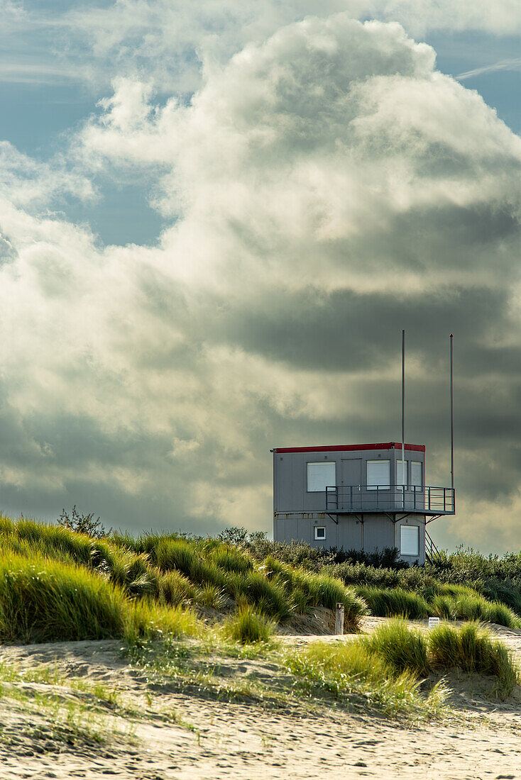 Cabin building on the dunes of a Zeeland beach in the Netherlands.