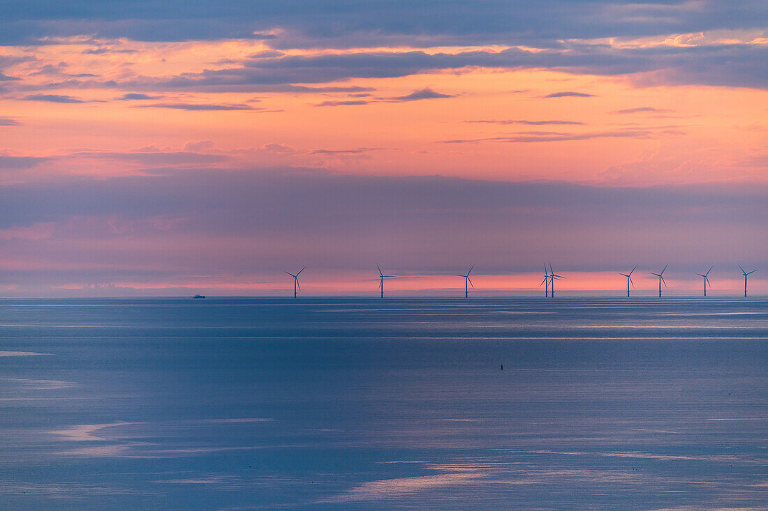 Wind turbines in the North Sea off Heligoland, Schleswig-Holstein, Germany