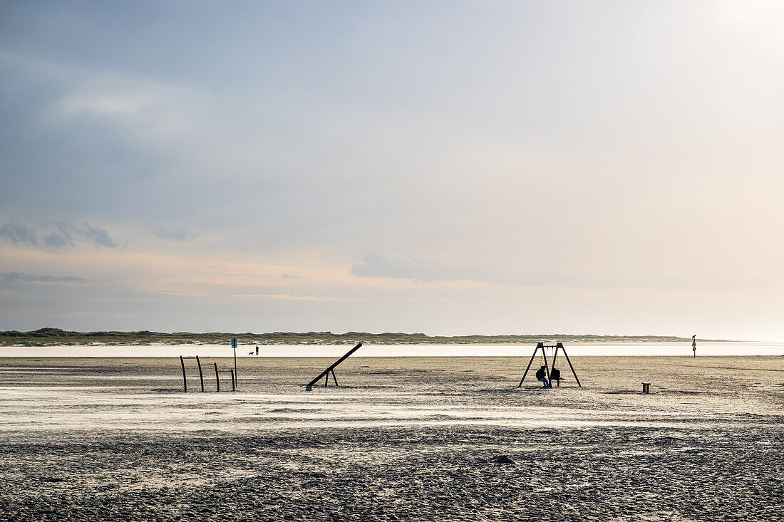 Playground in Sankt-Peter-Ording Bad am Strand, Restaurant Arche Noah, stilt houses, North Sea, North Friesland, Schleswig-Holstein, Germany