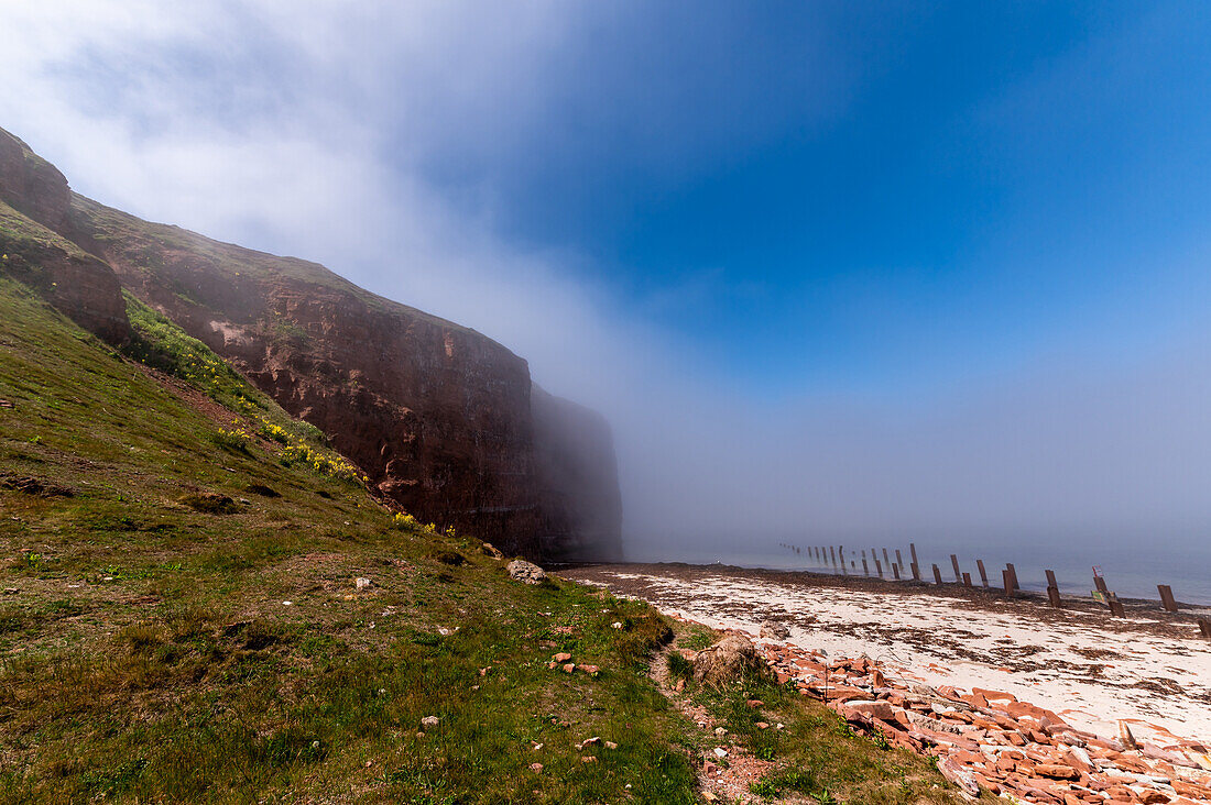 Fog on the north beach of Heligoland, North Sea, island, Schleswig-Holstein, Germany