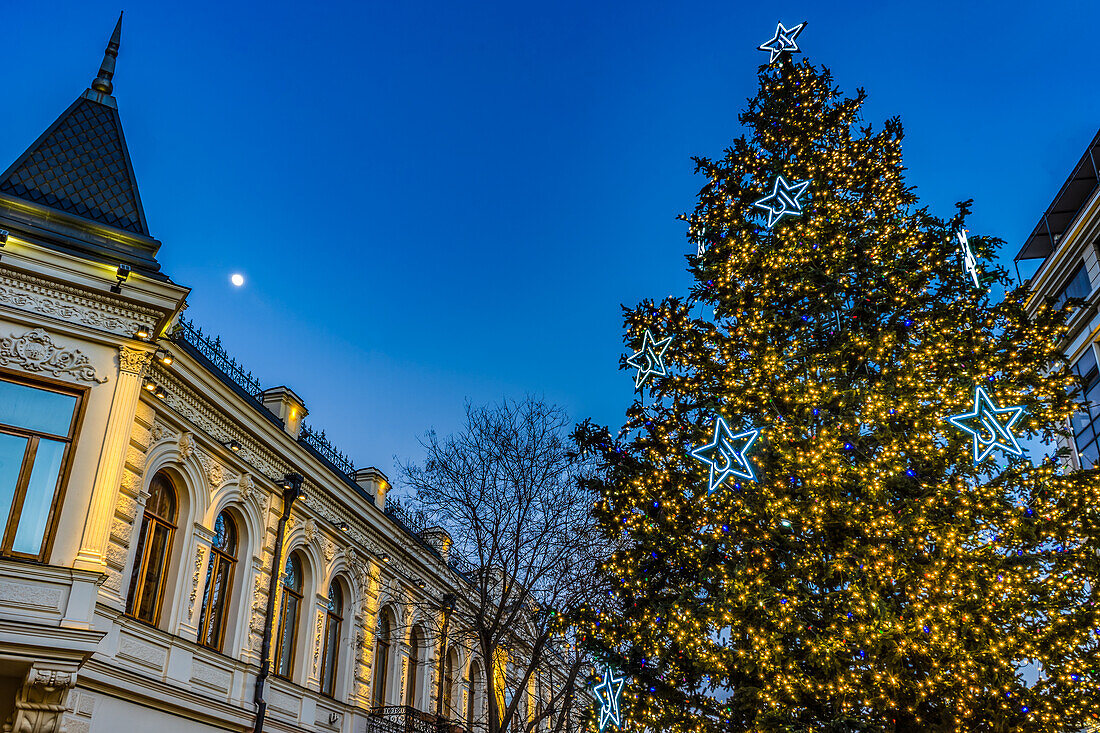 Christmas illumination of Old Tbilisi in the evening