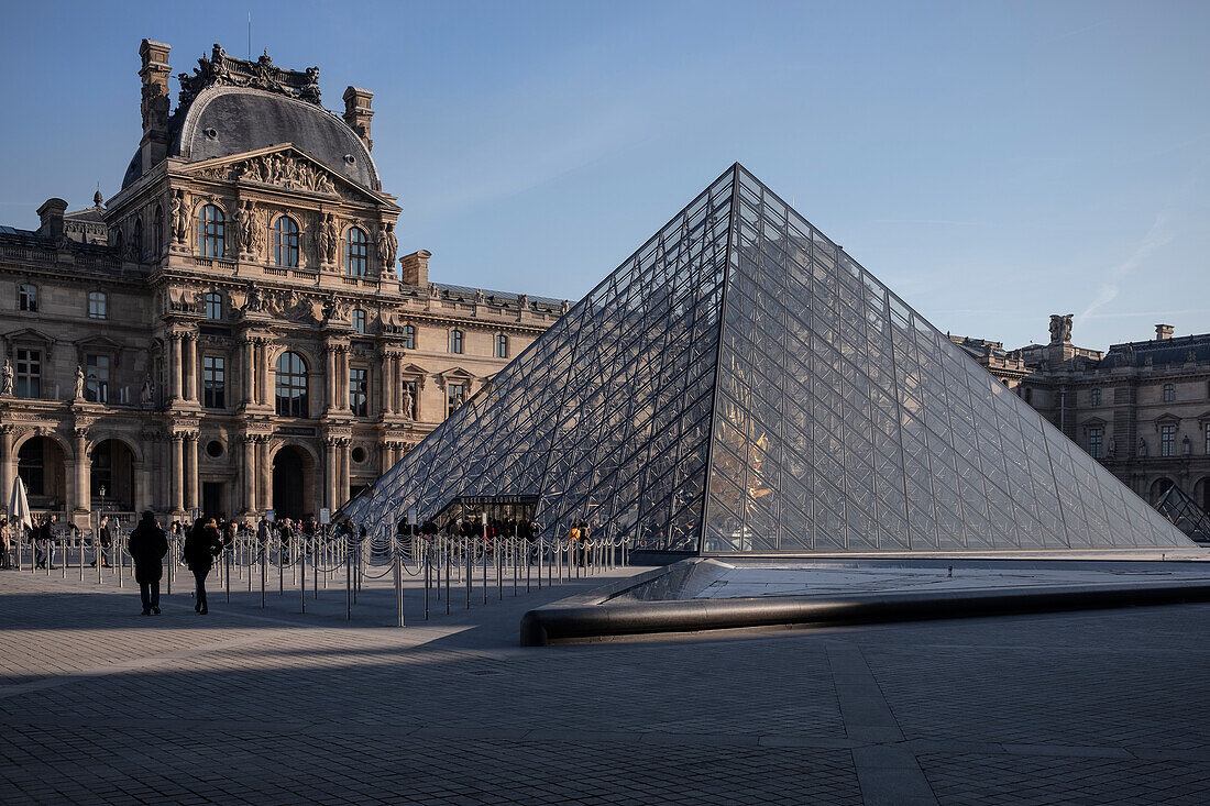 Glass pyramid at the art museum &quot;Musée du Louvre&quot;, capital Paris, Ile de France, France