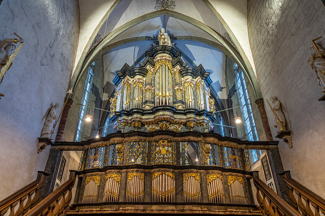 Orgel im Innenraum der Klosterkirche des Kloster Oelinghausen, Arnsberg, Hochsauerlandkreis, Nordrhein-Westfalen, Deutschland