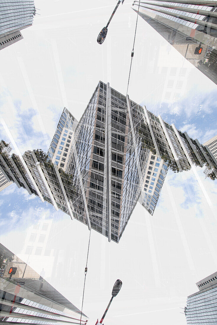 Double exposure of the highrises on California street in the Financial District area of San Francisco, California.