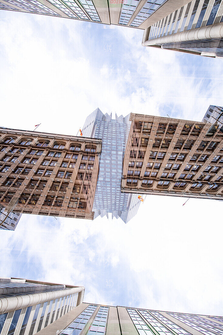 Double exposure of the highrises on California street in the Financial District area of San Francisco, California.