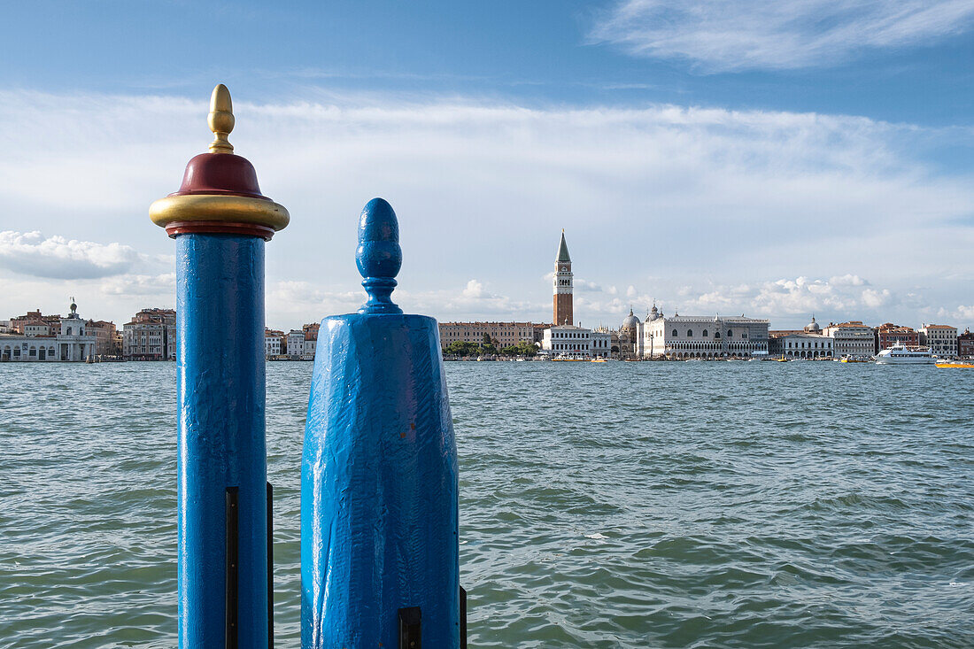 View of San Marco Square with stilts in the foreground, Giudecca, Venice, Veneto, Italy, Europe