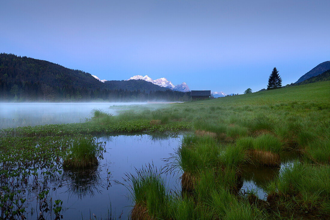 Blick zum Zugspitzmassiv, Geroldsee, Bayern, Deutschland