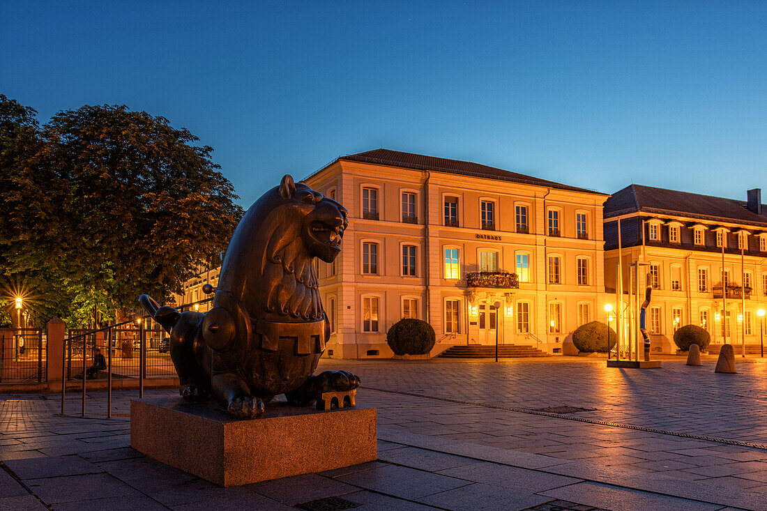 Zweibruecker Town Hall at the blue hour, Rhineland-Palatinate, Germany