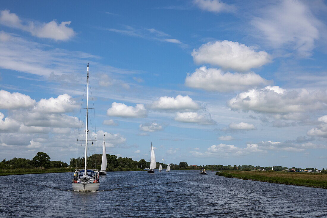 Sailing boats on Prinses Margarietkanaal, near Heeg, Friesland, The Netherlands, Europe