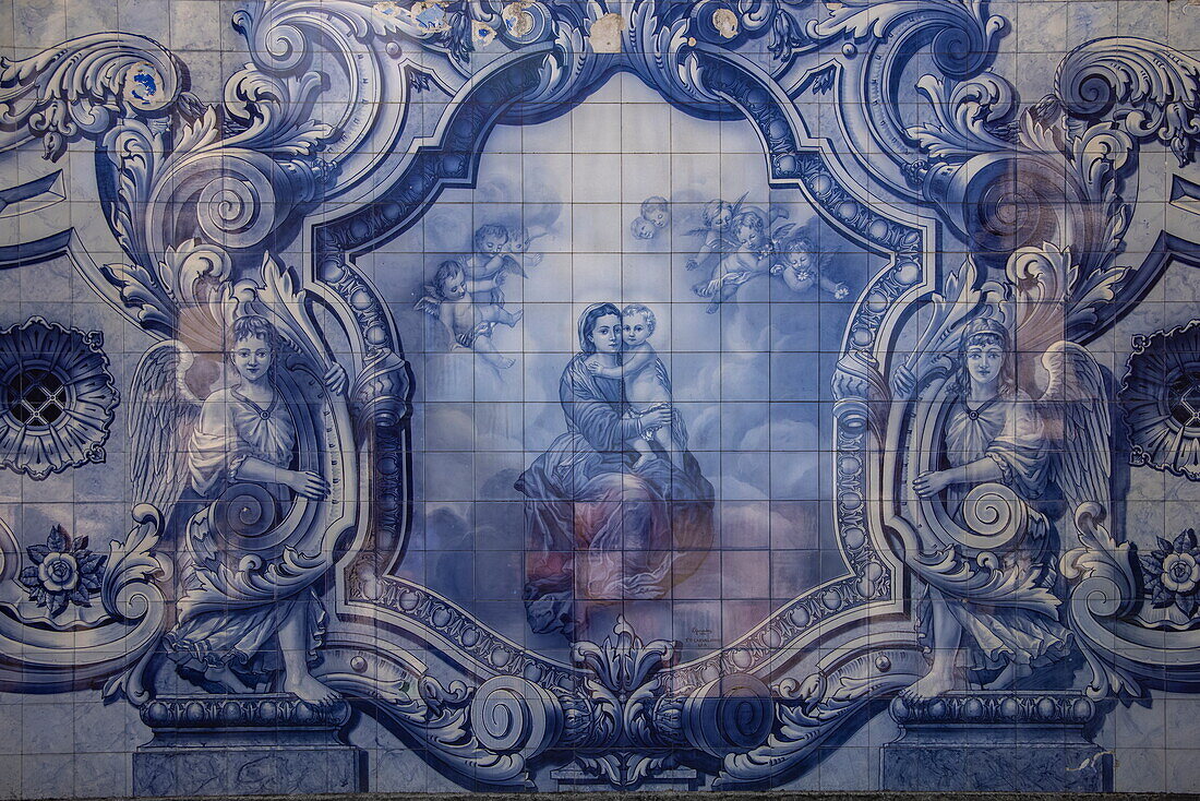 Azulejo tiles on steps to the Sanctuary of Nossa Senhora dos Remedios, Lamego, Viseu, Portugal, Europe