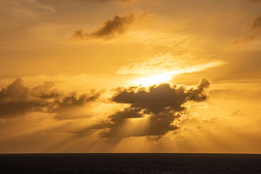 Clouds and sea at sunset, near St. Kitts Island, St. Kitts and Nevis, Caribbean