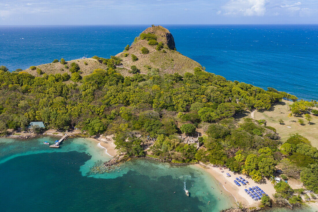 Aerial view of beach at Pigeon Island National Landmark, Gros Islet Quarter, St. Lucia, Caribbean