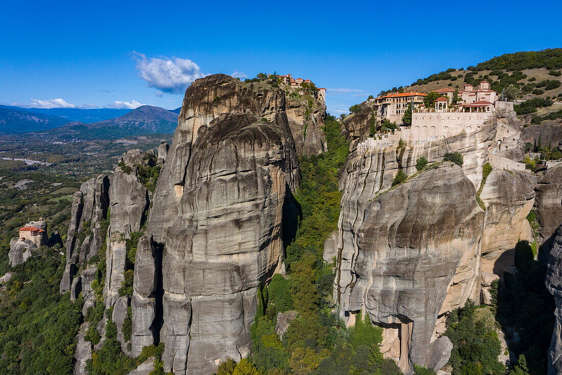 Luftaufnahme, Kloster Varlaam bei Meteora, Kastraki, Thessalien, Griechenland, Europa