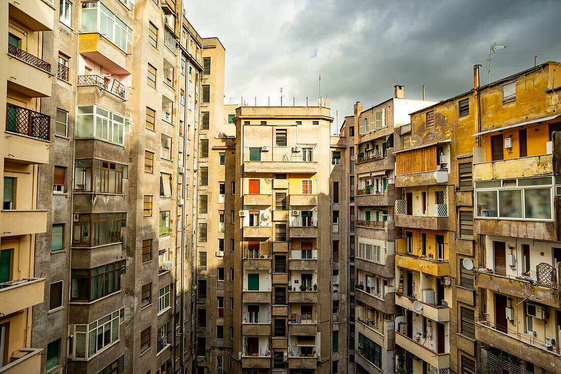 The courtyard of residential building blocks in Rome, Italy