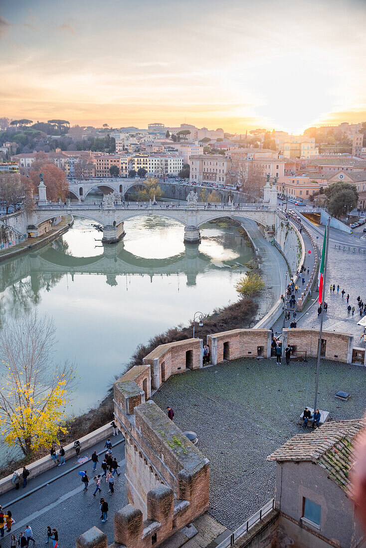 View over the river Tiber of the city of Rome seen from the Castel Sant'Angelo