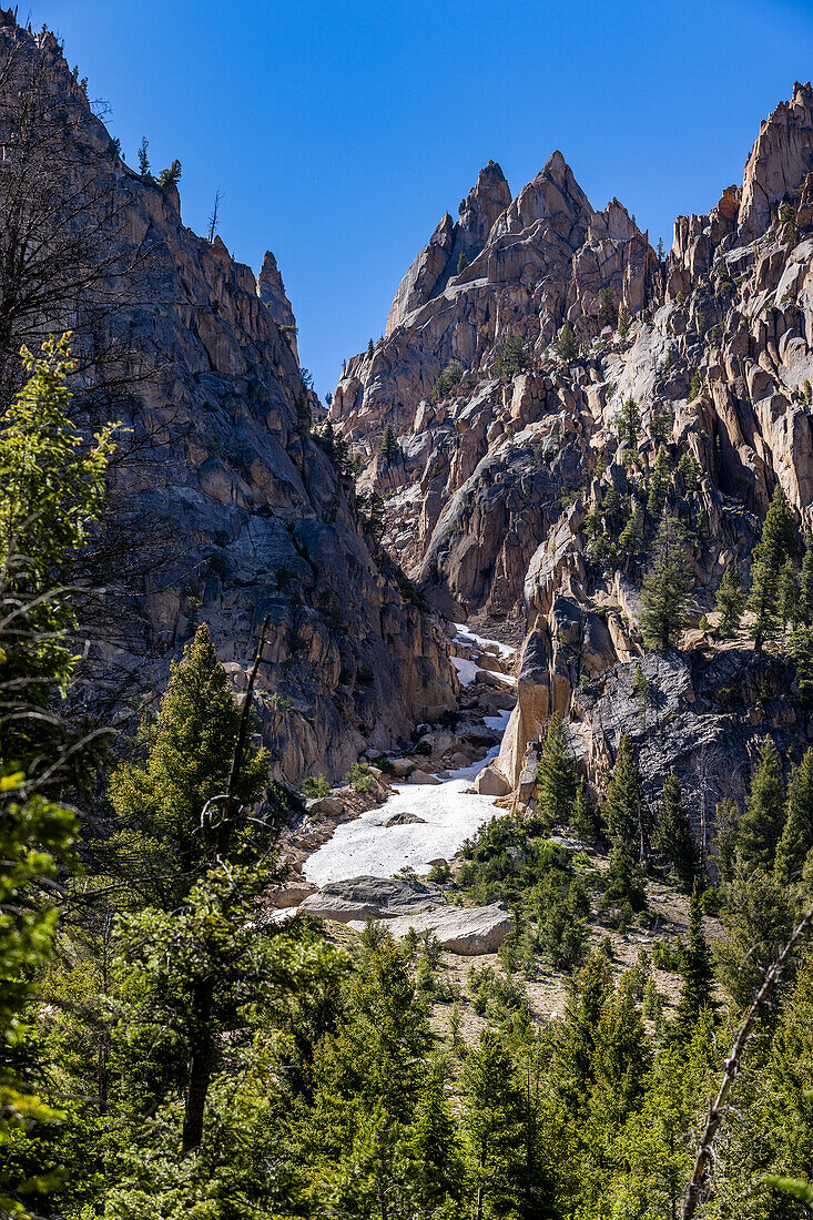 Felsformationen der Sawtooth Mountains, Stanley, Idaho, USA