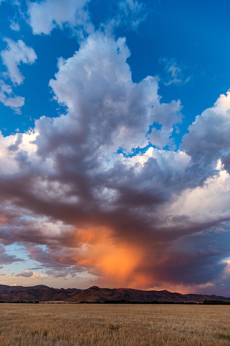 Dramatische Wolken über Felder und Hügel, Bellevue, Idaho, USA