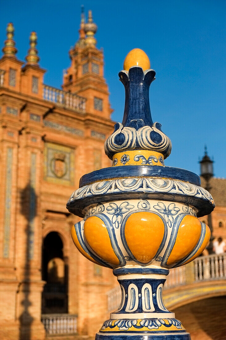 Spain, Seville, Ceramic decoration in old town at Plaza de Espagna