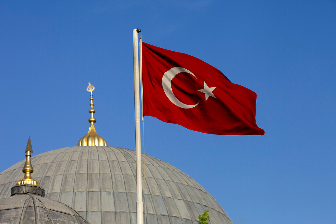 Turkey, Istanbul, Hagia Sophia and Turkish flag