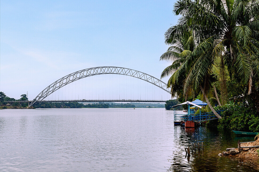 Adomi, View of the Volta Bridge near the Akosombo Dam in the Eastern Region of eastern Ghana in West Africa