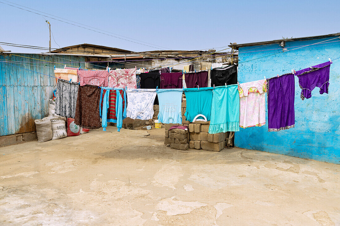 Backyard with clothesline in Teshie-Nungua in the Greater Accra region of eastern Ghana in West Africa