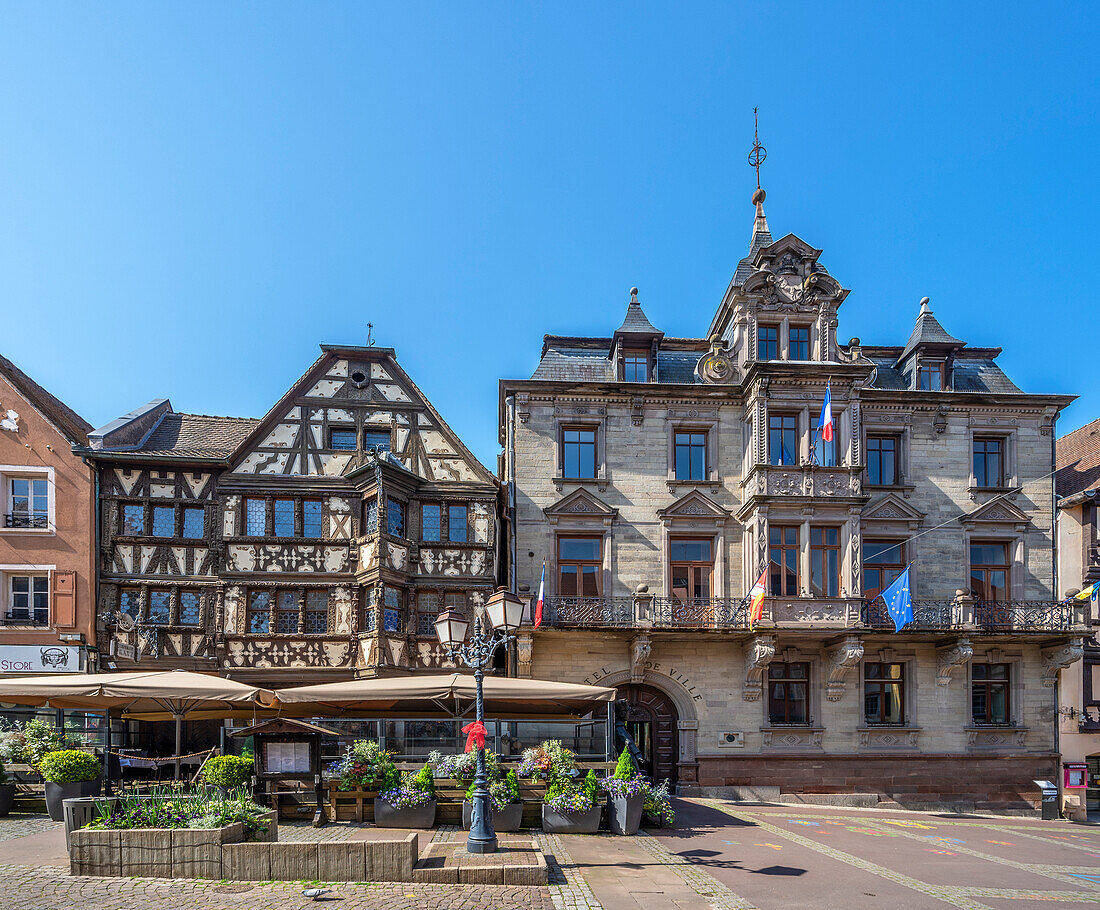 Taverne Katz and Town Hall of Saverne, Bas-Rhin, Alsace, Grand Est, Alsace-Champagne-Ardenne-Lorraine, France