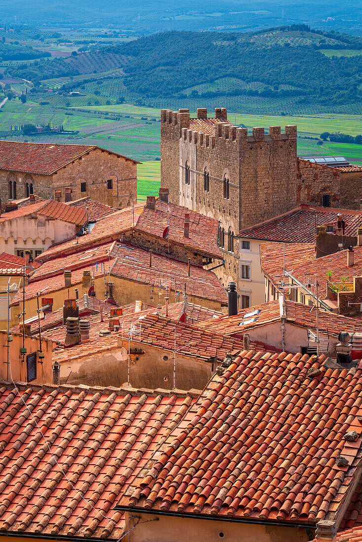 Above the rooftops of Massa Marittima, Province of Grosseto, Maremma, Tuscany, Italy