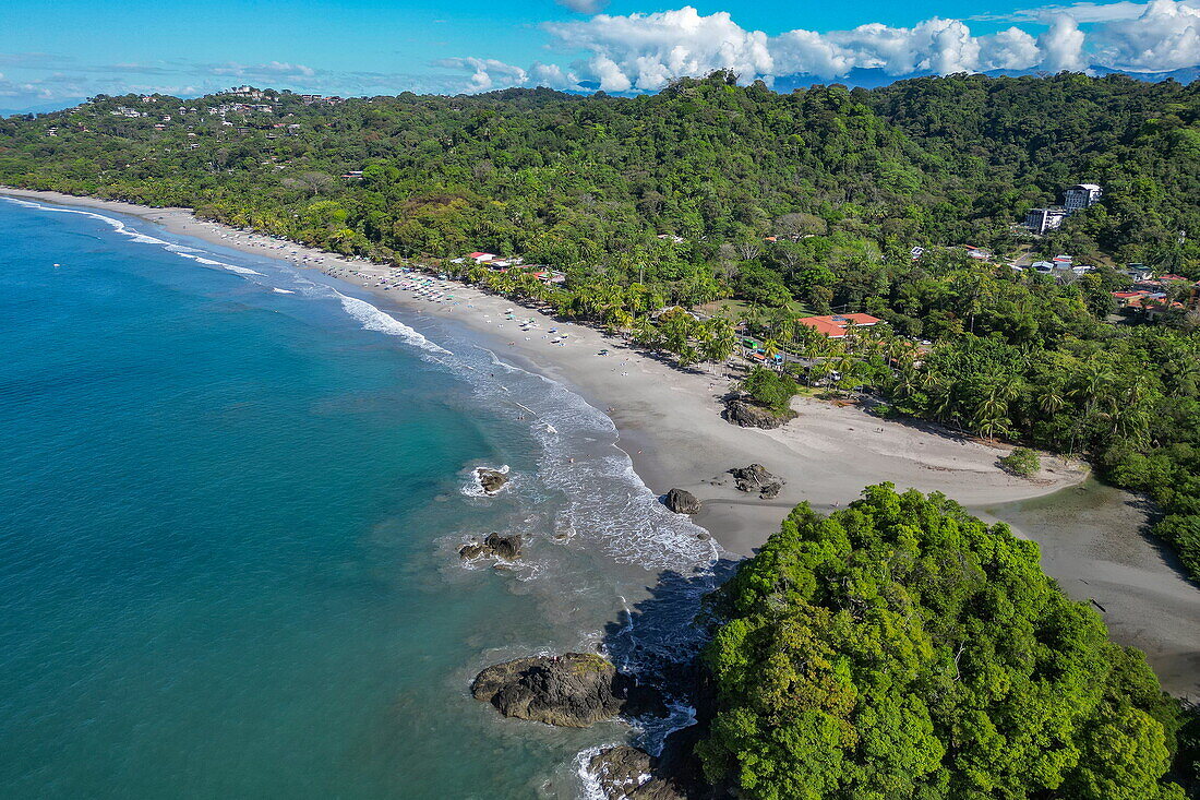 Aerial view of headland in Manuel Antonio National Park and Espadilla Beach, near Quepos, Puntarenas, Costa Rica, Central America