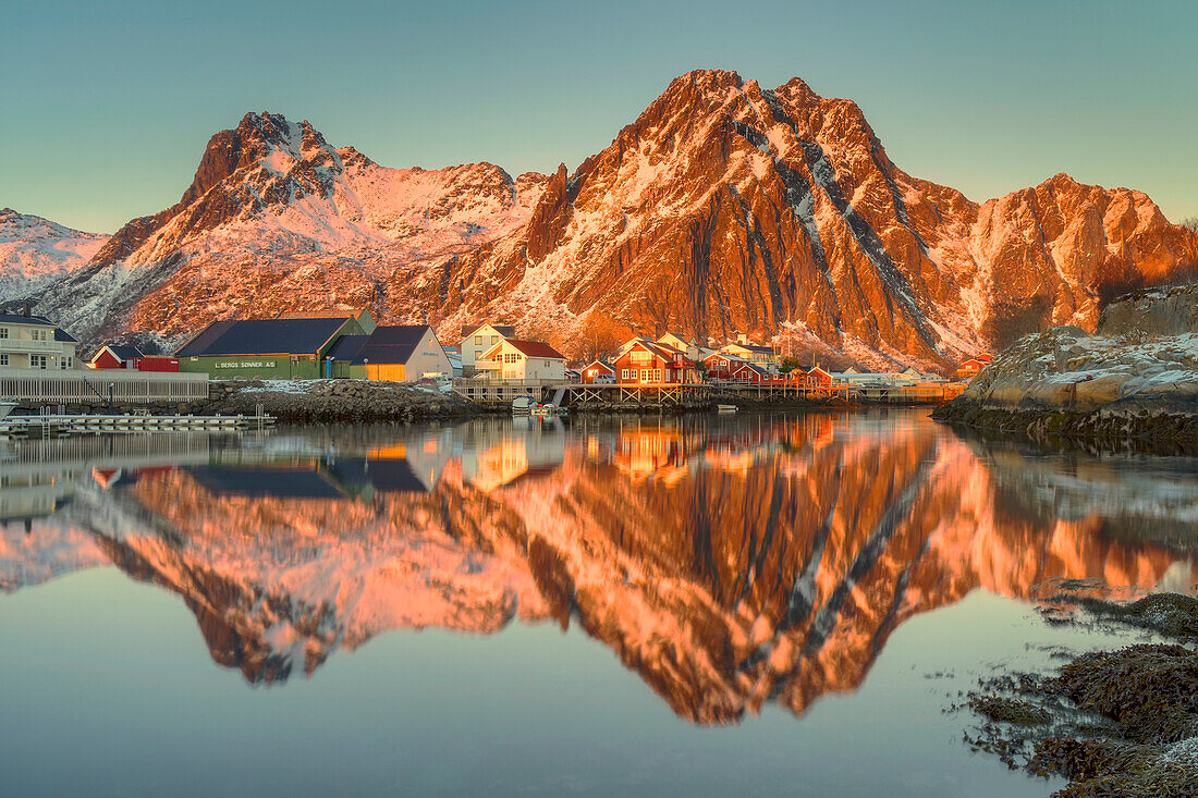 Evening light on the coast of Svolvær, Lofoten, Norway.