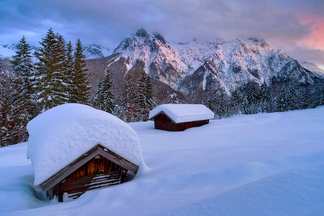 At dusk in the Karwendel mountains near Mittenwald, Bavaria, Germany.