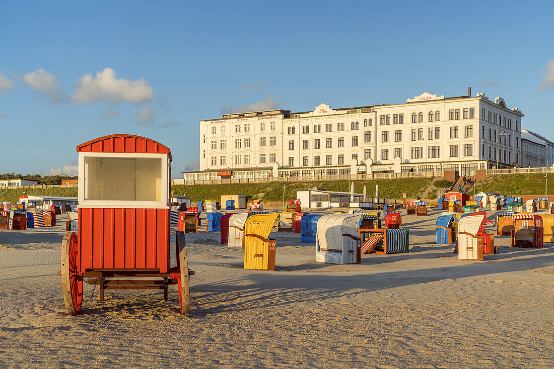 Bathing machines on the beach on the island of Borkum, Lower Saxony, Germany