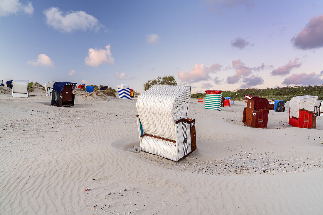 Beach chairs on the beach, Borkum Island, Lower Saxony, Germany