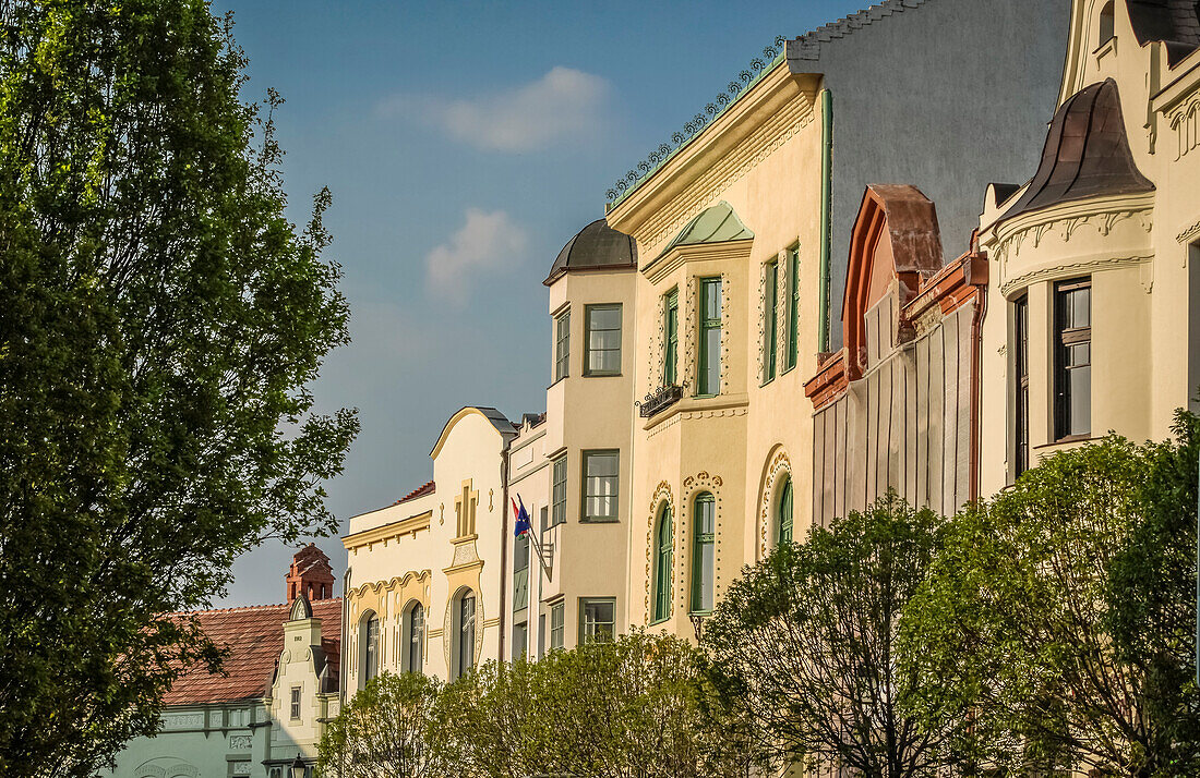 Row of houses in the old town of Veszprém, Veszprém County, Hungary