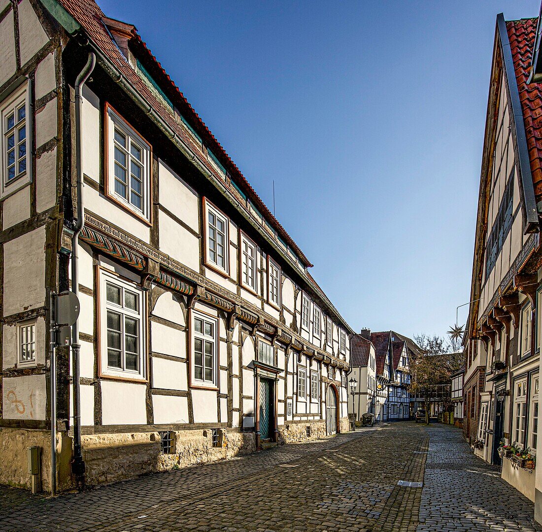 Half-timbered houses in Brüderstrasse, old town of Herford, North Rhine-Westphalia, Germany