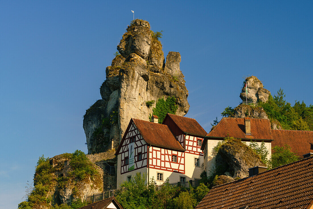 Felsendorf Tüchersfeld, Stadt Pottenstein, Fränkische Schweiz, Landkreis Bayreuth, Franken, Oberfranken, Bayern, Deutschland