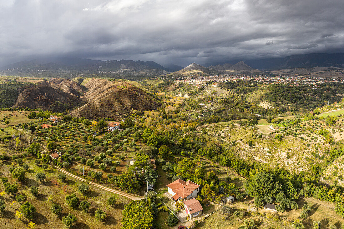 Rain clouds over Castrovillari, Cosenza, Calabria, Italy, Europe