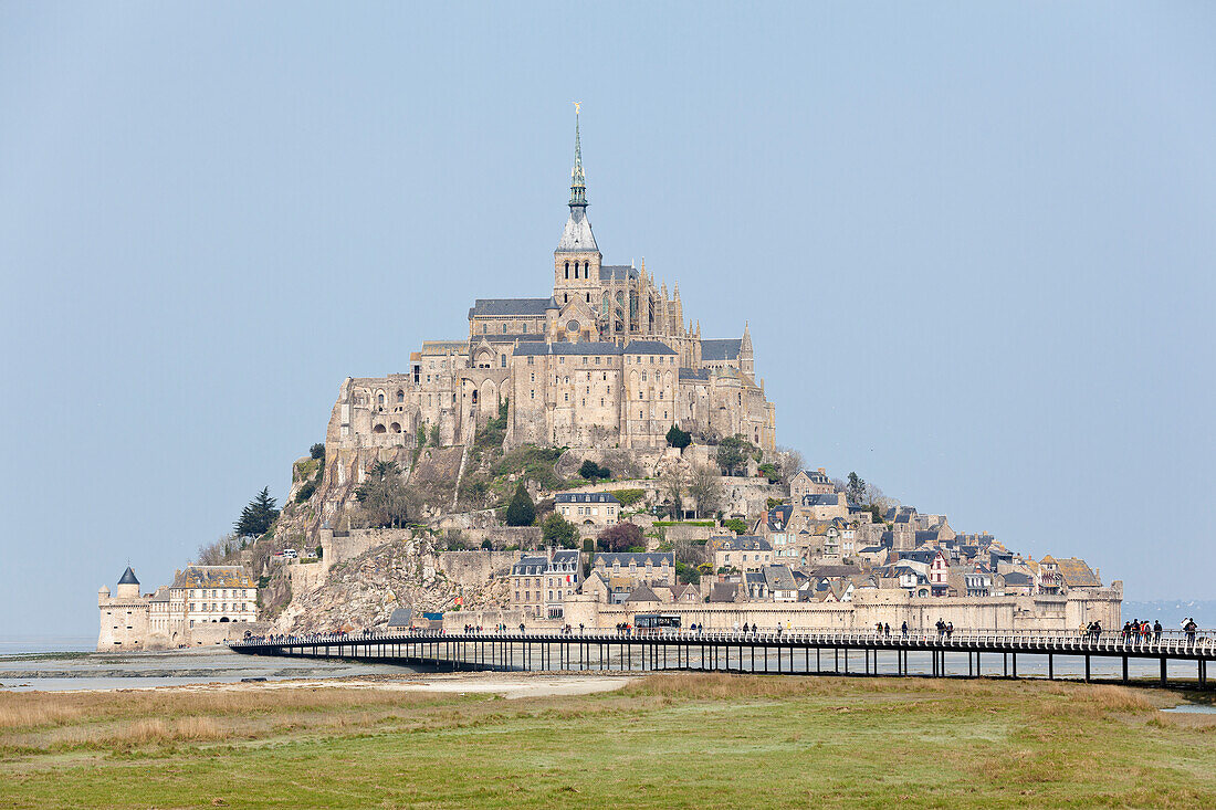The Mont Saint Michel in March in sunny foggy weather