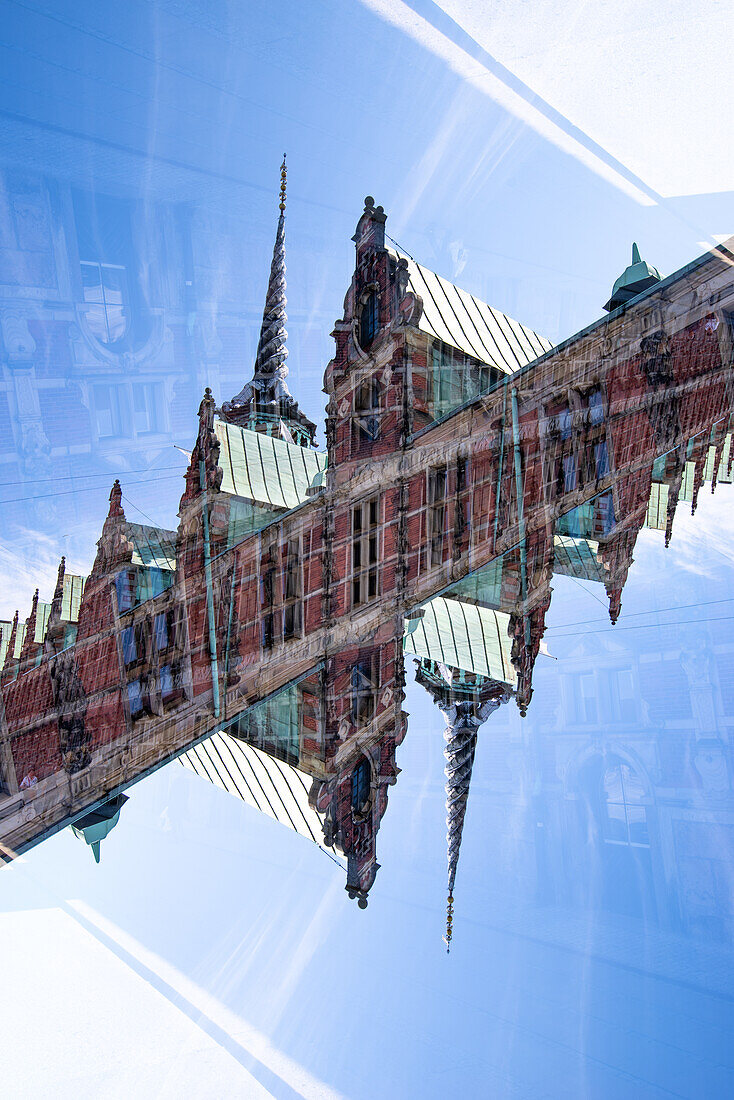 Double exposure of the Borsen building, a seventeenth century former stock exchange building in Copenhagen, Denmark.
