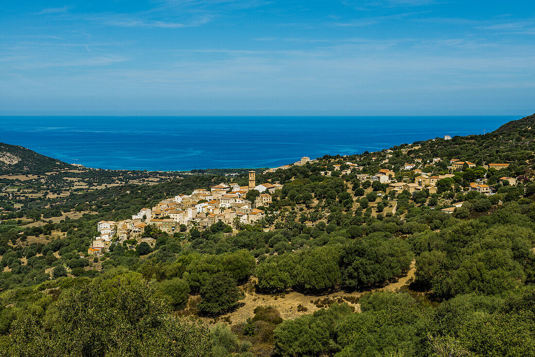 Medieval mountain village on the coast, Pigna, near LÎle-Rousse, Balagne, Haute-Corse department, Corsica, Mediterranean Sea, France
