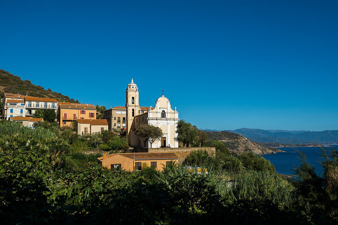 Blick auf Cargèse, Westküste, Département Corse-du-Sud, Korsika, Mittelmeer, Frankreich