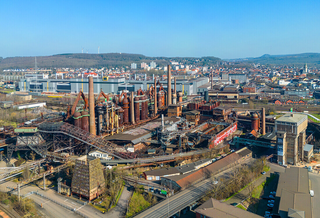 Aerial view of the Völklingen Ironworks, UNESCO World Heritage Site, Völklingen, Saar Valley, Saarland, Germany