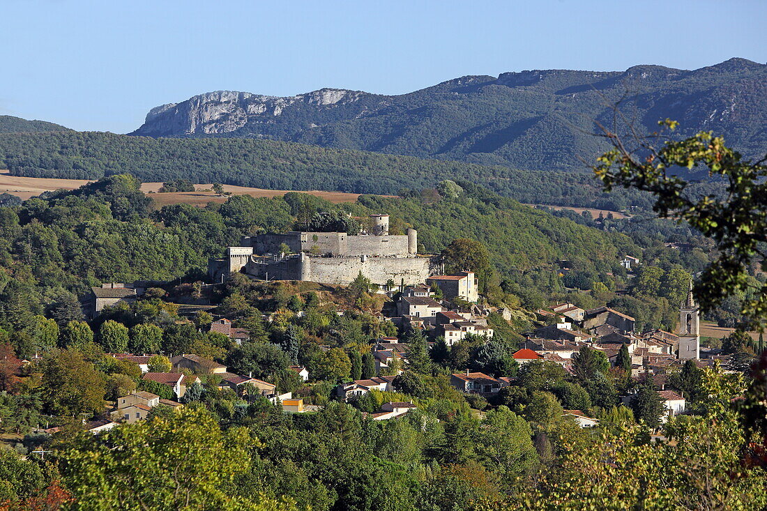 Blick auf Citadelle und Ort, Mane, Alpes-de-Haute-Provence, Provence-Alpes-Côte d'Azur, Frankreich