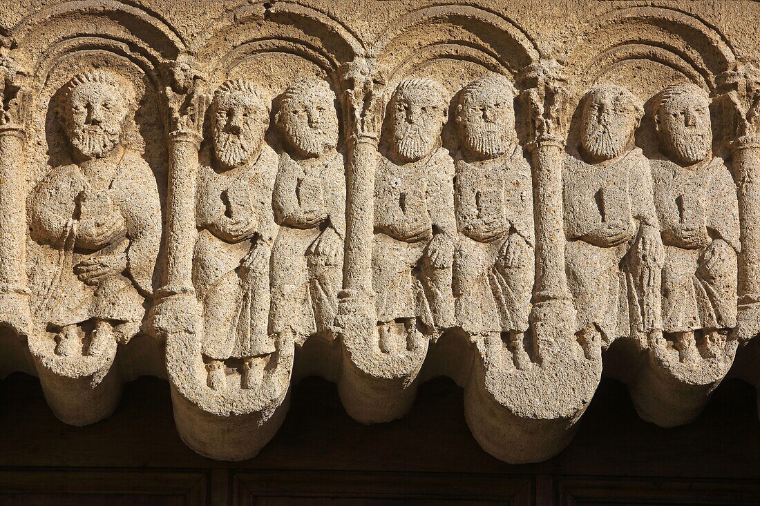 Detail of the portal of the Benedictine Priory of Ganagobie Abbey, Alpes-de-Haute-Provence, Provence-Alpes-Côte d'Azur, France