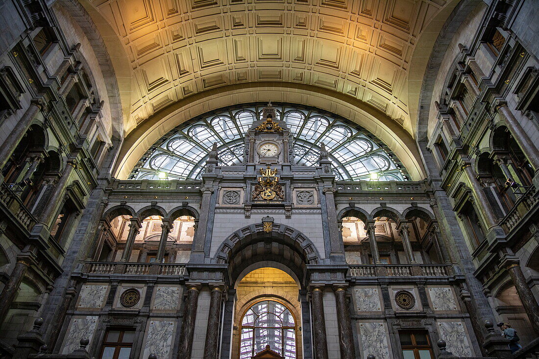 Magnificent interior of Antwerpen-Centraal train station, Antwerp, Flemish Region, Belgium, Europe