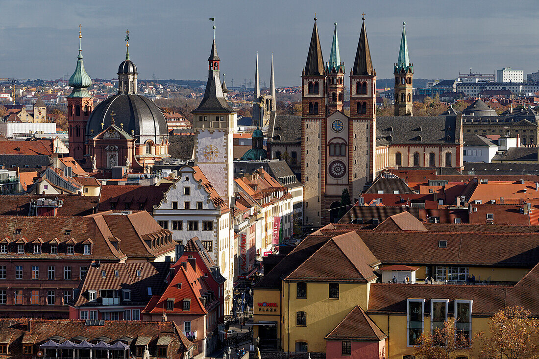 Blick von der Festung Marienberg auf die historische Altstadt von Würzburg, Unterfranken, Franken, Bayern, Deutschland