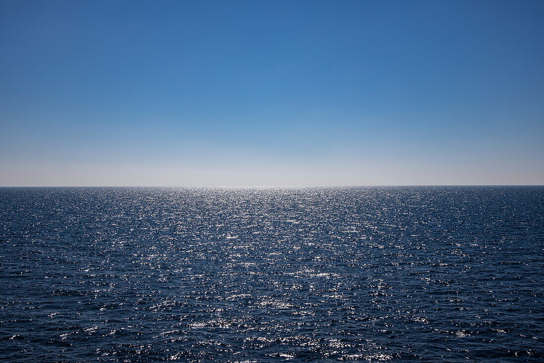 Blue sea and sky as seen from expedition cruise ship World Voyager (Nicko Cruises), North Sea, near Germany, Europe