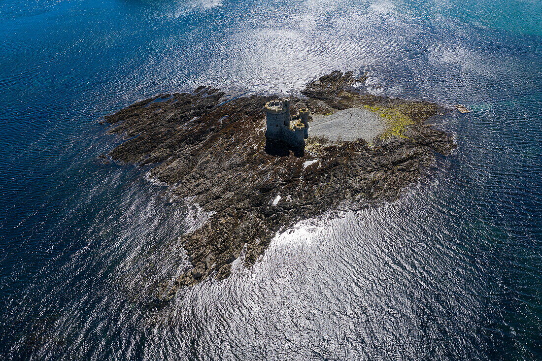 Aerial view of Tower of Refuge on St Mary's Isle in Douglas Bay, Douglas, Isle of Man, British Crown Dependency, Europe