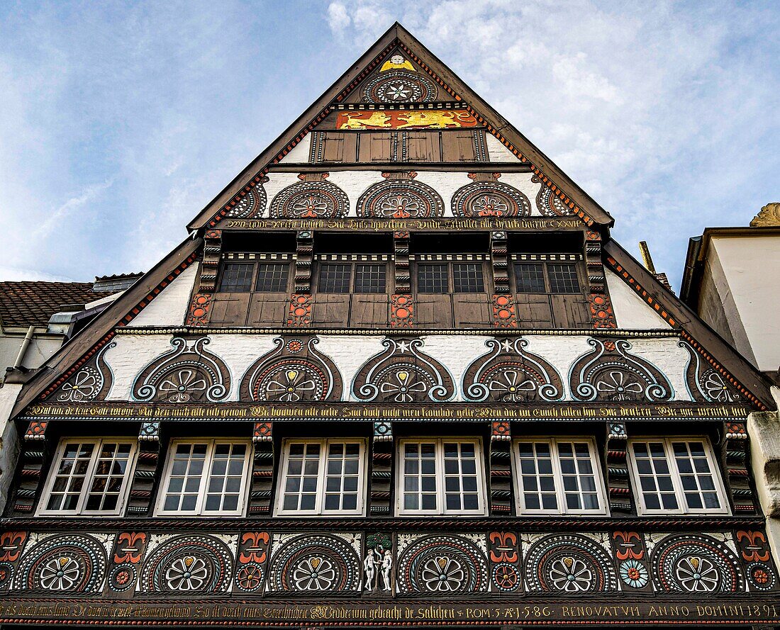 Haus Willmann (1586) in Krahnstrasse, detail, Heger-Tor district, old town of Osnabrück, Lower Saxony, Germany