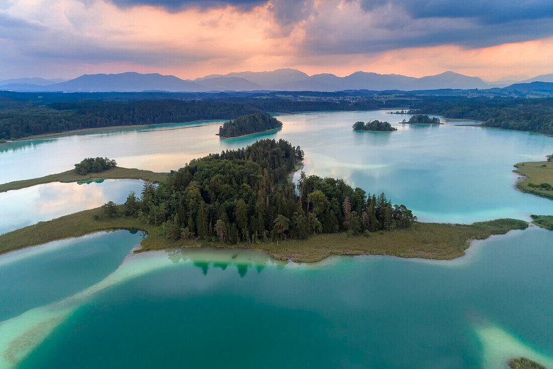 Bird's eye view of the Osterseen, Bavaria, Germany.