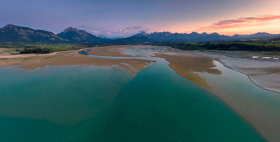 Bird's eye view of the Forggensee, Bavaria, Germany.